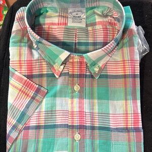 Brooks Brothers Men’s Multicolor Plaid Cotton Polo - Green, Red, Pink, Cream